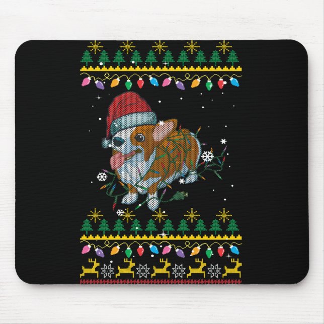 Ugly Christmas Sweatshirt Corgi Christmas Lights Mouse Pad (Front)