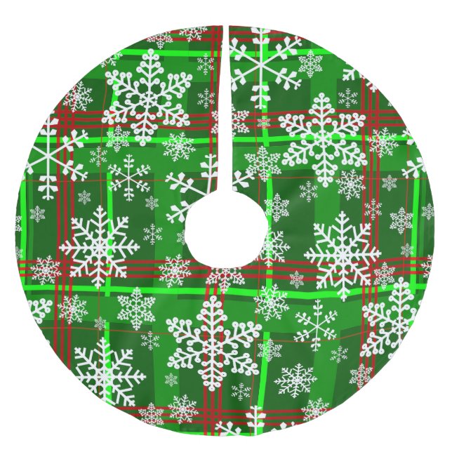 ugly christmas tartan plaid snowflakes brushed polyester tree skirt (Front)