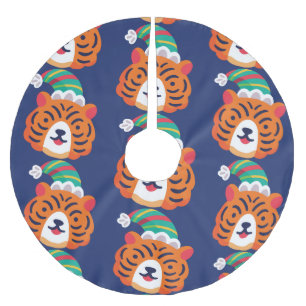 ugly christmas tiger santa claus brushed polyester tree skirt