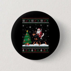 Ugly Christmas Tree Light Santa Riding Doberman Pi 2 Inch Round Button
