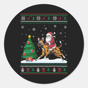 Ugly Christmas Tree Lights Santa Riding African Wi Classic Round Sticker