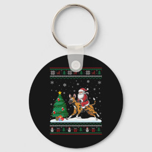 Ugly Christmas Tree Lights Santa Riding African Wi Keychain
