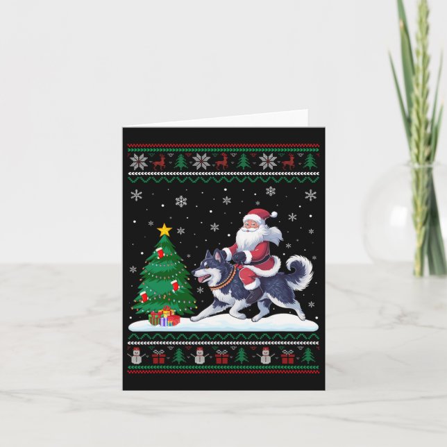 Ugly Christmas Tree Lights Santa Riding Alaskan Kl Card (Front)