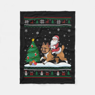 Ugly Christmas Tree Lights Santa Riding Brussels G Fleece Blanket