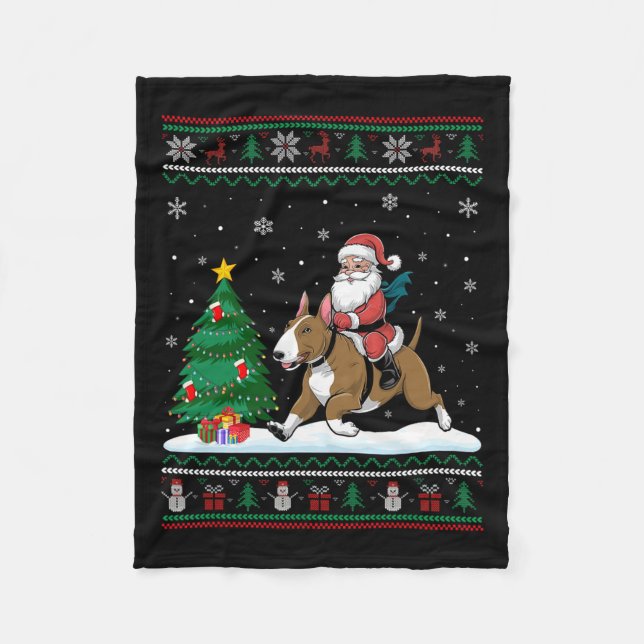 Ugly Christmas Tree Lights Santa Riding Bull Terri Fleece Blanket (Front)