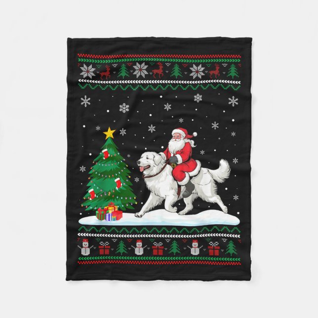 Ugly Christmas Tree Lights Santa Riding Great Pyre Fleece Blanket (Front)