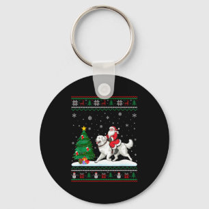 Ugly Christmas Tree Lights Santa Riding Great Pyre Keychain