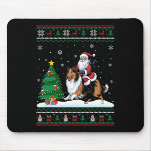 Ugly Christmas Tree Lights Santa Riding Rough Coll Mouse Pad