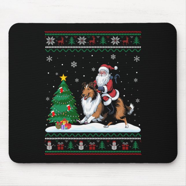Ugly Christmas Tree Lights Santa Riding Rough Coll Mouse Pad (Front)