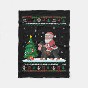 Ugly Christmas Tree Lights Xmas Santa Riding Ape Fleece Blanket