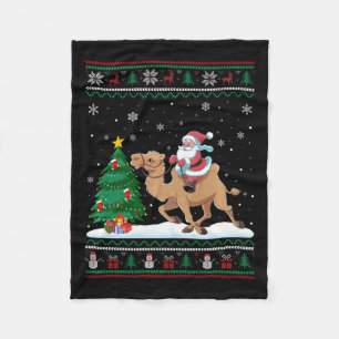 Ugly Christmas Tree Lights Xmas Santa Riding Camel Fleece Blanket