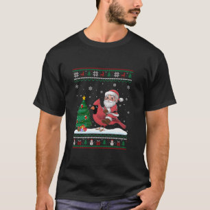 Ugly Christmas Tree Lights Xmas Santa Riding Cardi T-Shirt