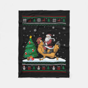 Ugly Christmas Tree Lights Xmas Santa Riding Chick Fleece Blanket