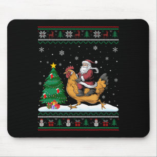Ugly Christmas Tree Lights Xmas Santa Riding Chick Mouse Pad
