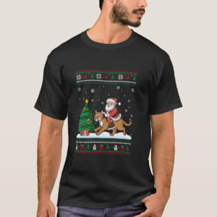 Ugly Christmas Tree Lights Xmas Santa Riding Couga T-Shirt