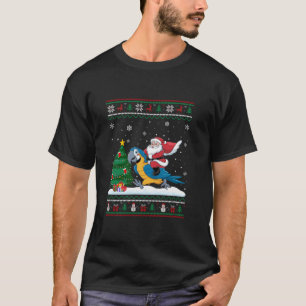 Ugly Christmas Tree Lights Xmas Santa Riding Parro T-Shirt