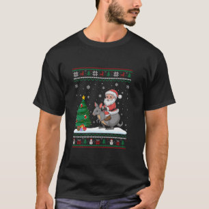 Ugly Christmas Tree Lights Xmas Santa Riding Walla T-Shirt