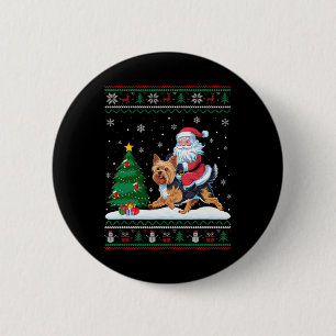 Ugly Christmas Tree Lights Xmas Santa Riding Yorki 2 Inch Round Button
