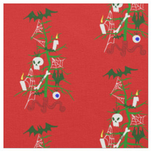 ugly christmas tree skull bat fabric