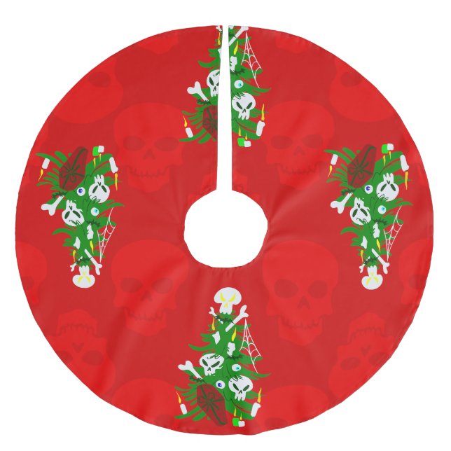 ugly christmas tree skull casket brushed polyester tree skirt (Front)