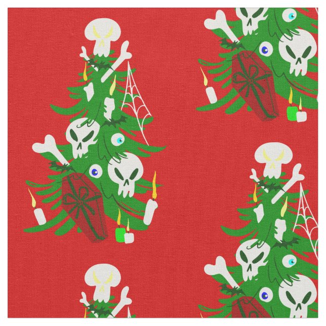 ugly christmas tree skull coffin fabric (Close Up)