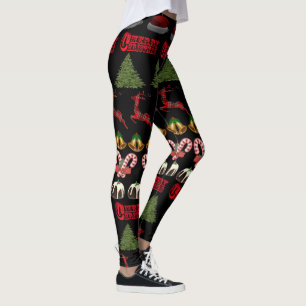 Ugly Christmas Trees And Treats Pattern Design, Leggings