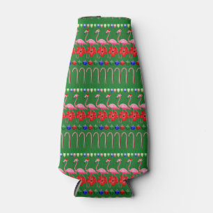Ugly Christmas Tropical Pink Flamingos on Holiday Bottle Cooler