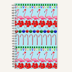 Ugly Christmas Tropical Pink Flamingos on Light Bl Notebook
