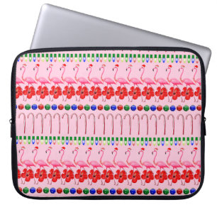 Ugly Christmas Tropical Pink Flamingos on Pink Laptop Sleeve