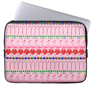 Ugly Christmas Tropical Pink Flamingos on Pink Laptop Sleeve