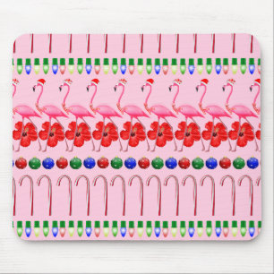 Ugly Christmas Tropical Pink Flamingos on Pink Mouse Pad