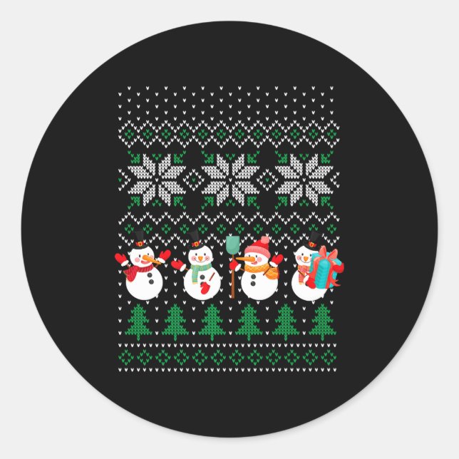Ugly Christmas Xmas Tree Snowman Santa Claus New Y Classic Round Sticker (Front)