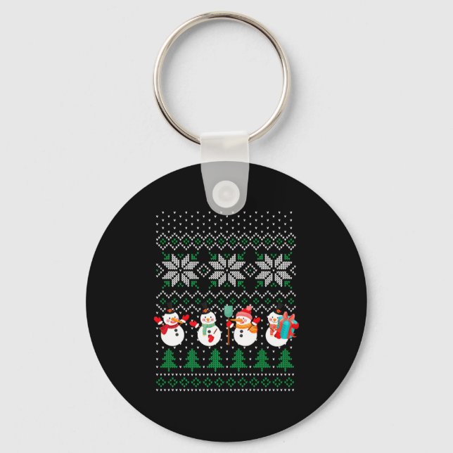 Ugly Christmas Xmas Tree Snowman Santa Claus New Y Keychain (Front)