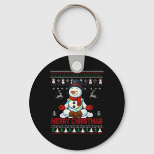 Ugly Christmas Yoga Snowman Tee Cute Santa Men Wom Keychain