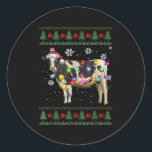 Ugly Cow Christmas Sweater Santa Hat And Light Up  Classic Round Sticker<br><div class="desc">Ugly Cow Christmas Sweater Santa Hat And Light Up Xmas</div>