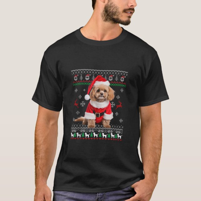 Ugly Cute Poodle Santa Hat Christmas Tree Xmas Dog T-Shirt (Front)