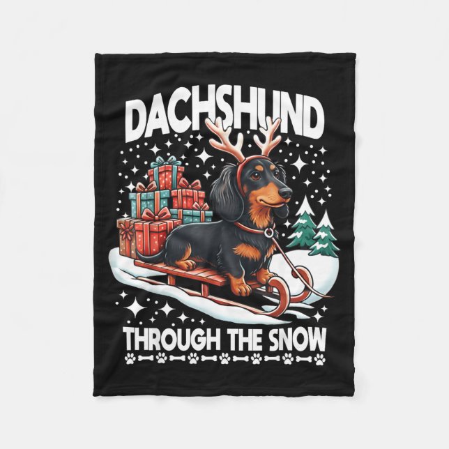 Ugly Dachshund Christmasthrough The Snow Gift Chri Fleece Blanket (Front)