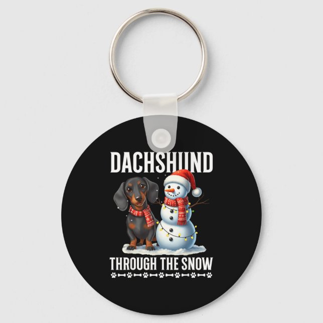 Ugly Dachshund Christmasthrough The Snow Gift Chri Keychain (Front)