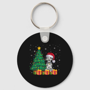 Ugly Dalmatian Santa Hat Christmas Lights Dog Love Keychain
