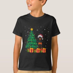 Ugly Doberman Pinscher Santa Hat Christmas Lights  T-Shirt
