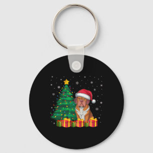 Ugly Dogue De Bordeaux Santa Hat Christmas Lights Keychain