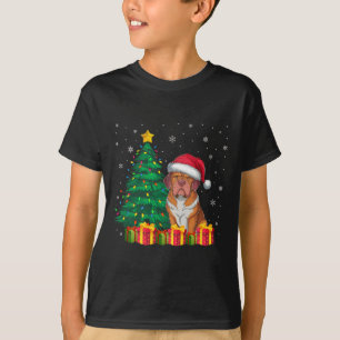 Ugly Dogue De Bordeaux Santa Hat Christmas Lights T-Shirt