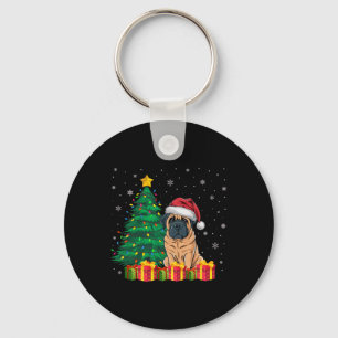 Ugly English Mastiff Santa Hat Christmas Lights Do Keychain