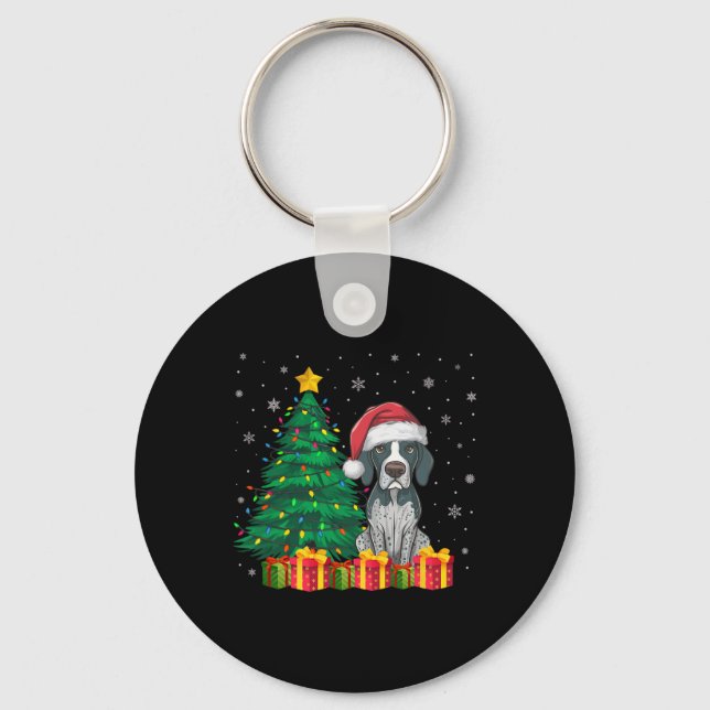 Ugly English Pointer Santa Hat Christmas Lights Do Keychain (Front)