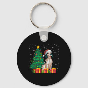 Ugly English Setter Santa Hat Christmas Lights Dog Keychain