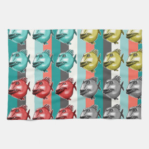 ugly fish striped background kitchen towel