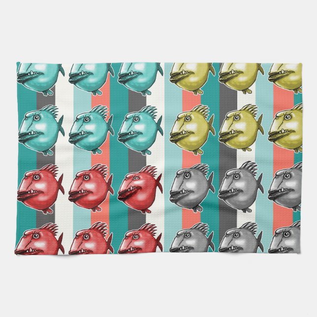 ugly fish striped background kitchen towel (Horizontal)