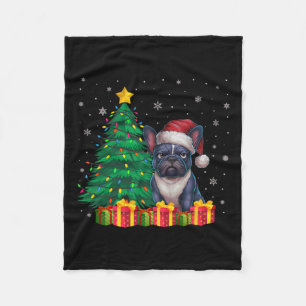 Ugly French Bulldog Santa Hat Christmas Lights Dog Fleece Blanket