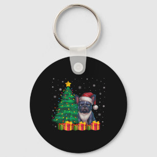 Ugly French Bulldog Santa Hat Christmas Lights Dog Keychain
