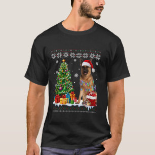 Ugly German Shepherd Dog Santa Hat Christmas Tree  T-Shirt
